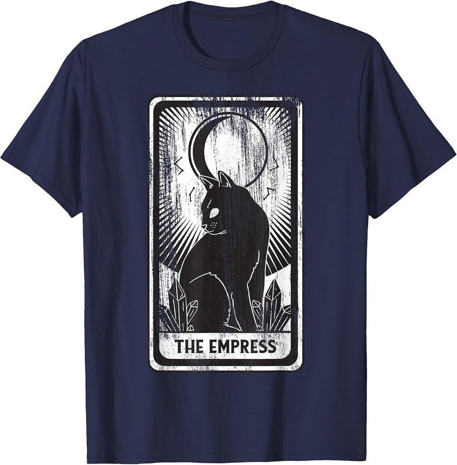 Black Cat Empress Tarot Card T-Shirt - Navy Blue