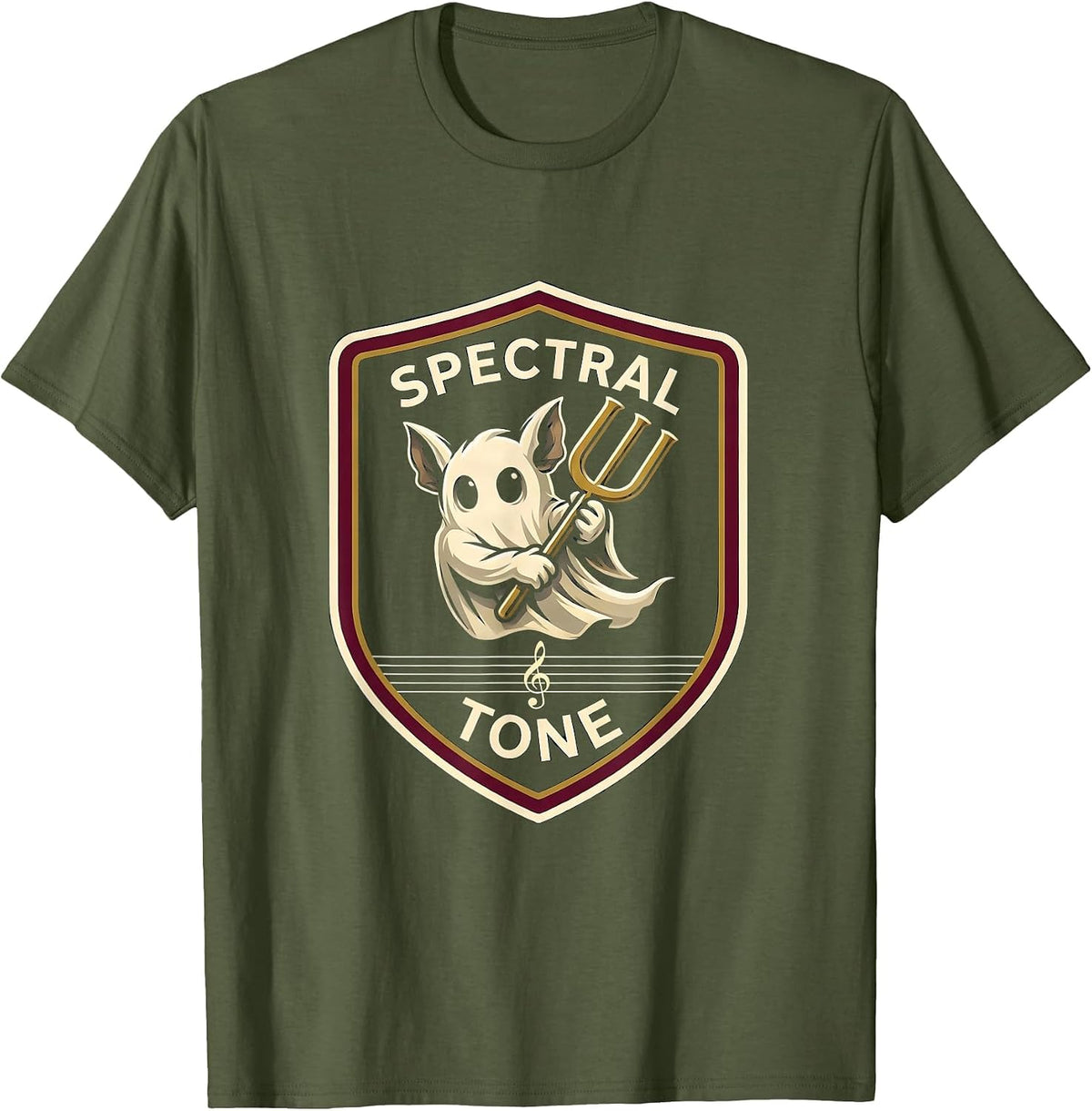 Men's Spectral Tone Whimsical Ghost Musician Music Teacher T-Shirt - Olive Green