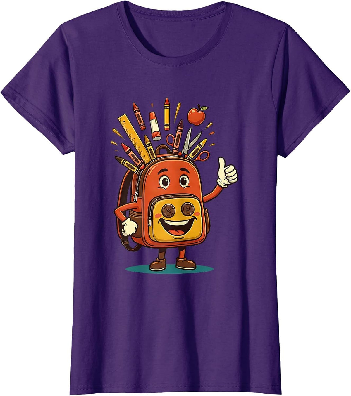 Women's Preschool Teacher Overflowing Backpack Graphic T-Shirt - Purple
