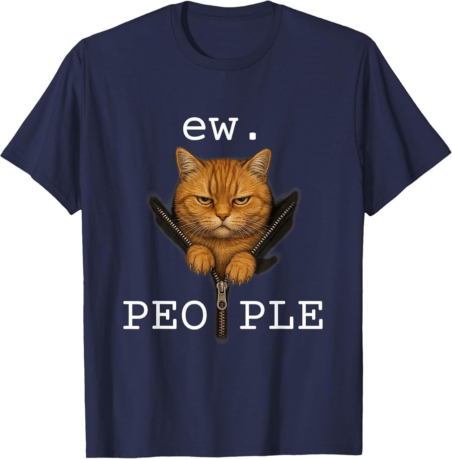 Funny Cat Shirts - Ew People Tabby Cat T-Shirt - Navy Blue