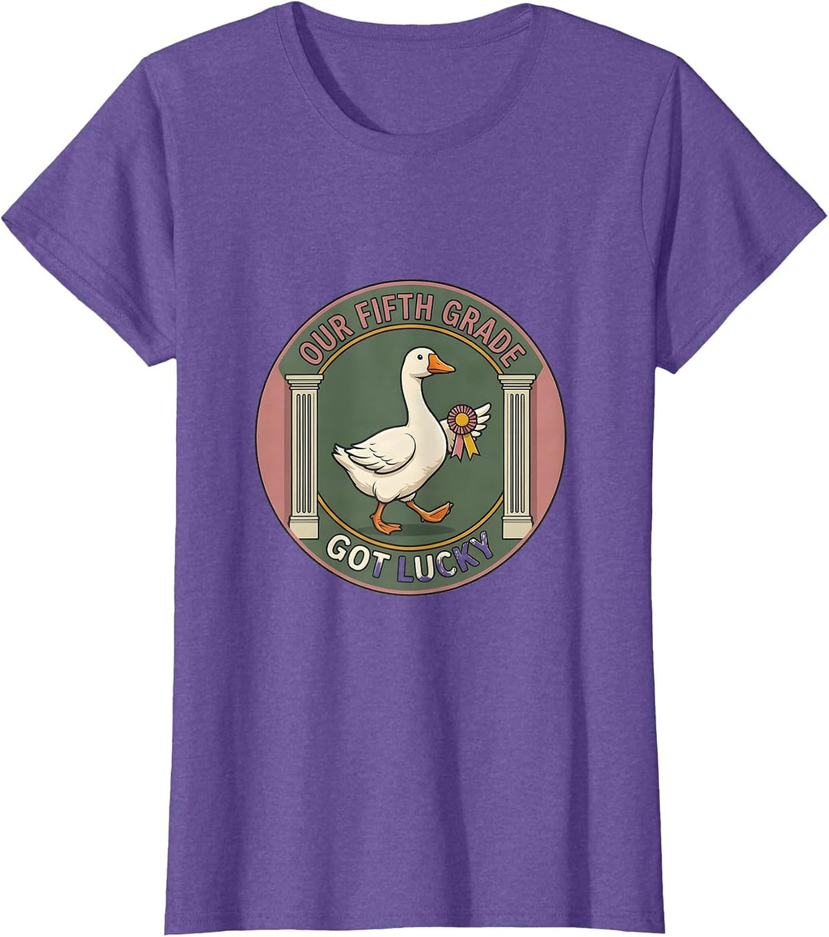 Women's Our Fifth Grade Got Lucky Cute Goose Teacher Back To School T-Shirt - Purple Heather