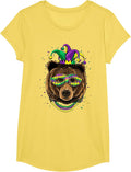 Bear Animal Lover Cute Mardi Gras Carnival Jester T-Shirt, Girls, Lemon Yellow, Medium - As Pictured
