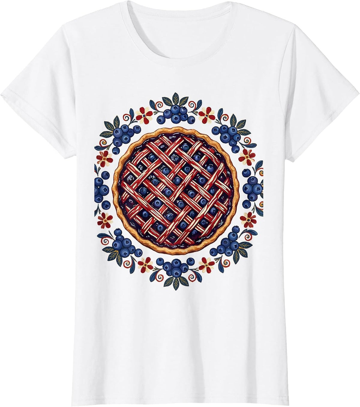 Red White and Blueberry Pie Graphic Tee T-Shirt - White