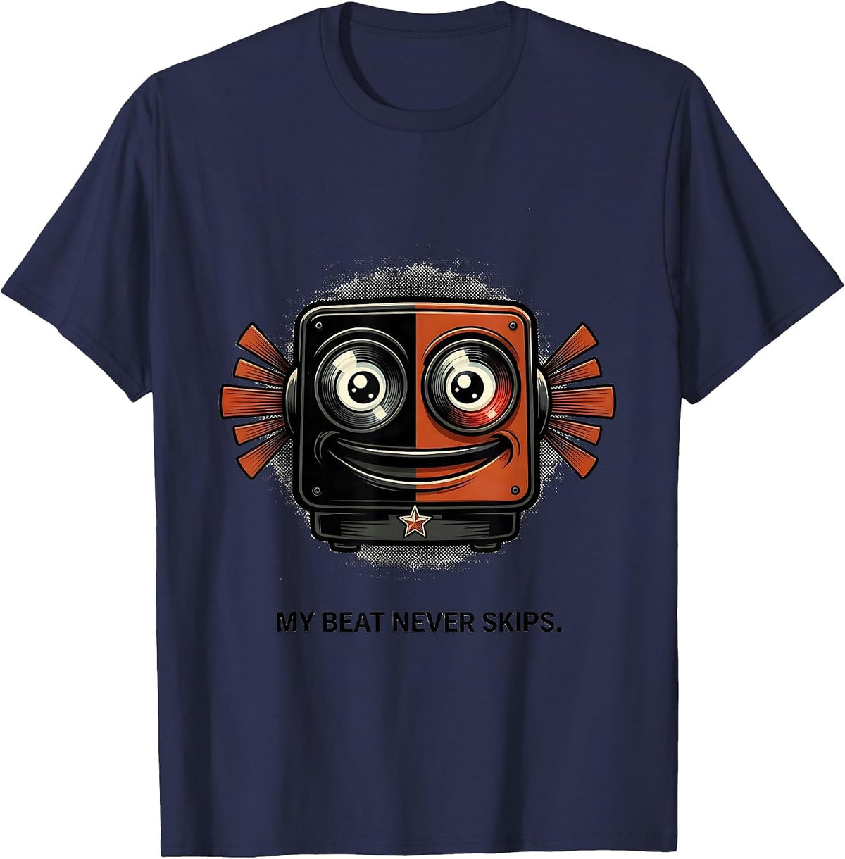 My Beat Never Skips Retro Cartoon Police Officer Humor T-Shirt - Navy Blue