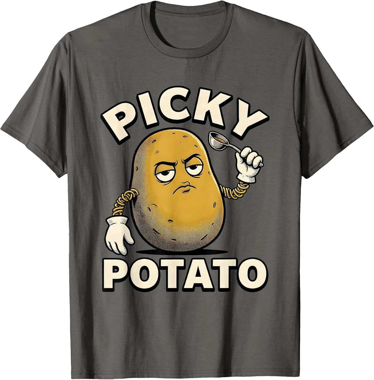 Picky Potato Retro Cartoon Funny Couples Thanksgiving T-Shirt - Asphalt Grey