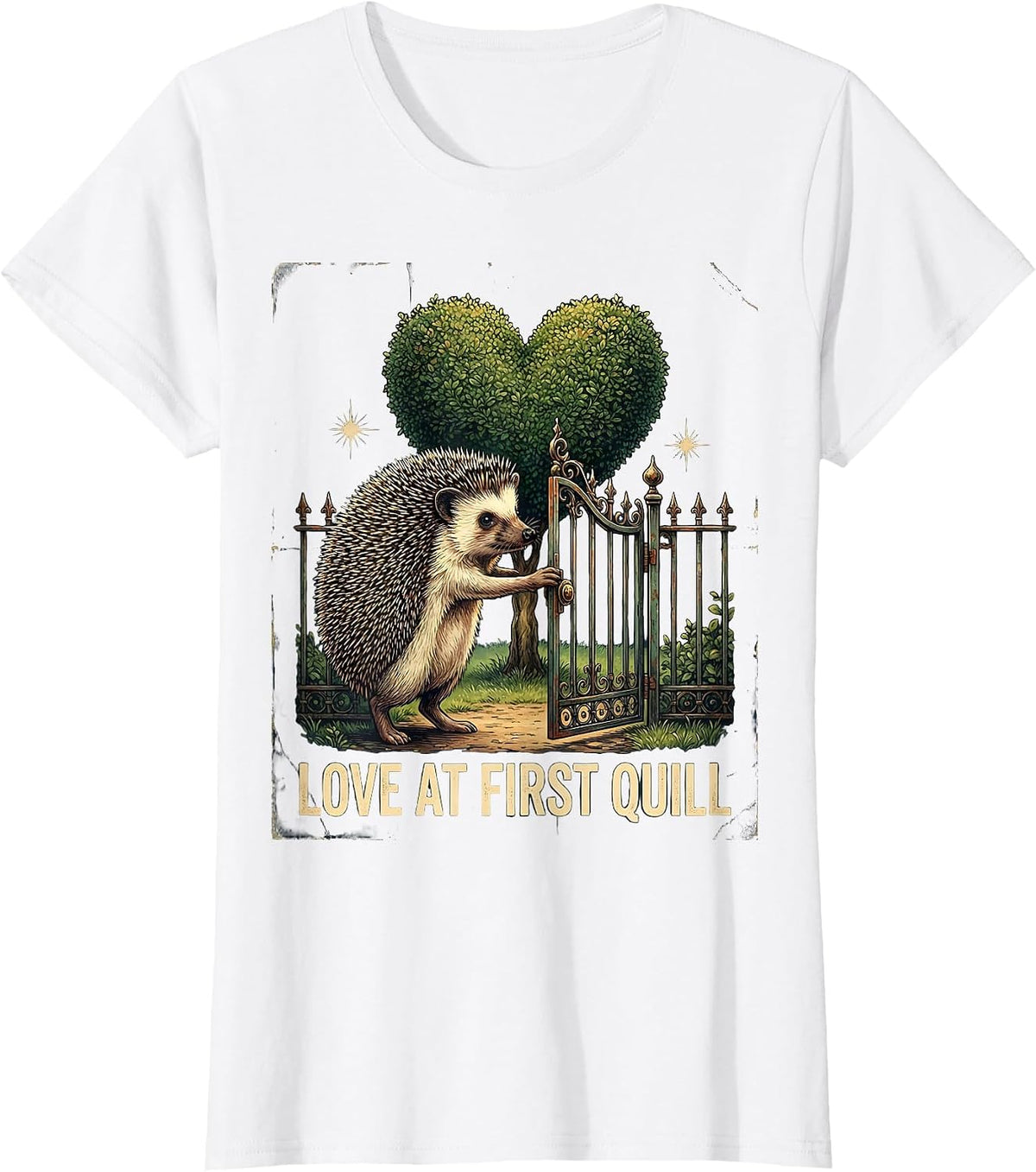 Love At First Quill Vintage Hedgehog Lover Cute Cartoon T-Shirt - White