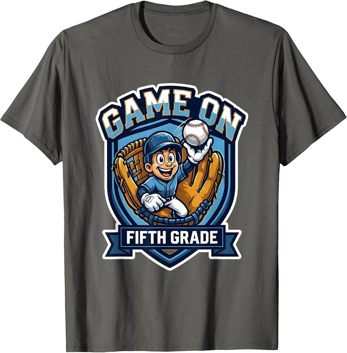 Men's Game On Fifth Grade Playful Mascot Logo Back To School T-Shirt - Asphalt Grey
