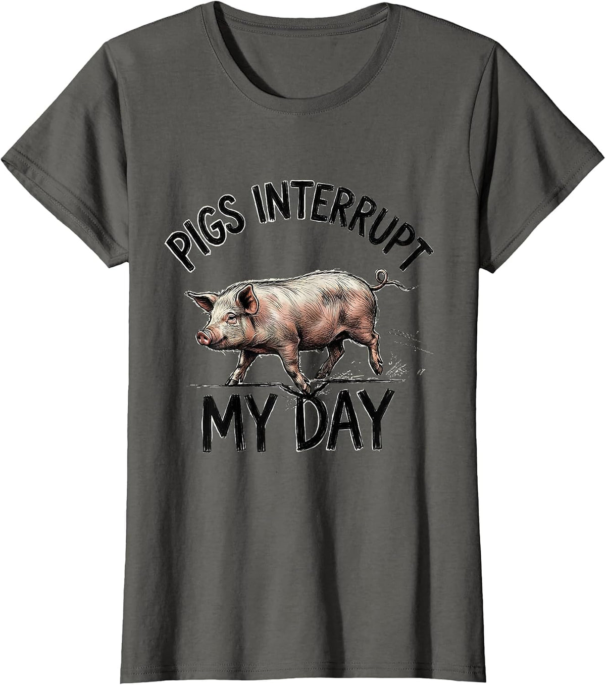 Women's Pigs Interrupt My Day Funny Pig Farm Animal Lover Humor T-Shirt - Asphalt Grey
