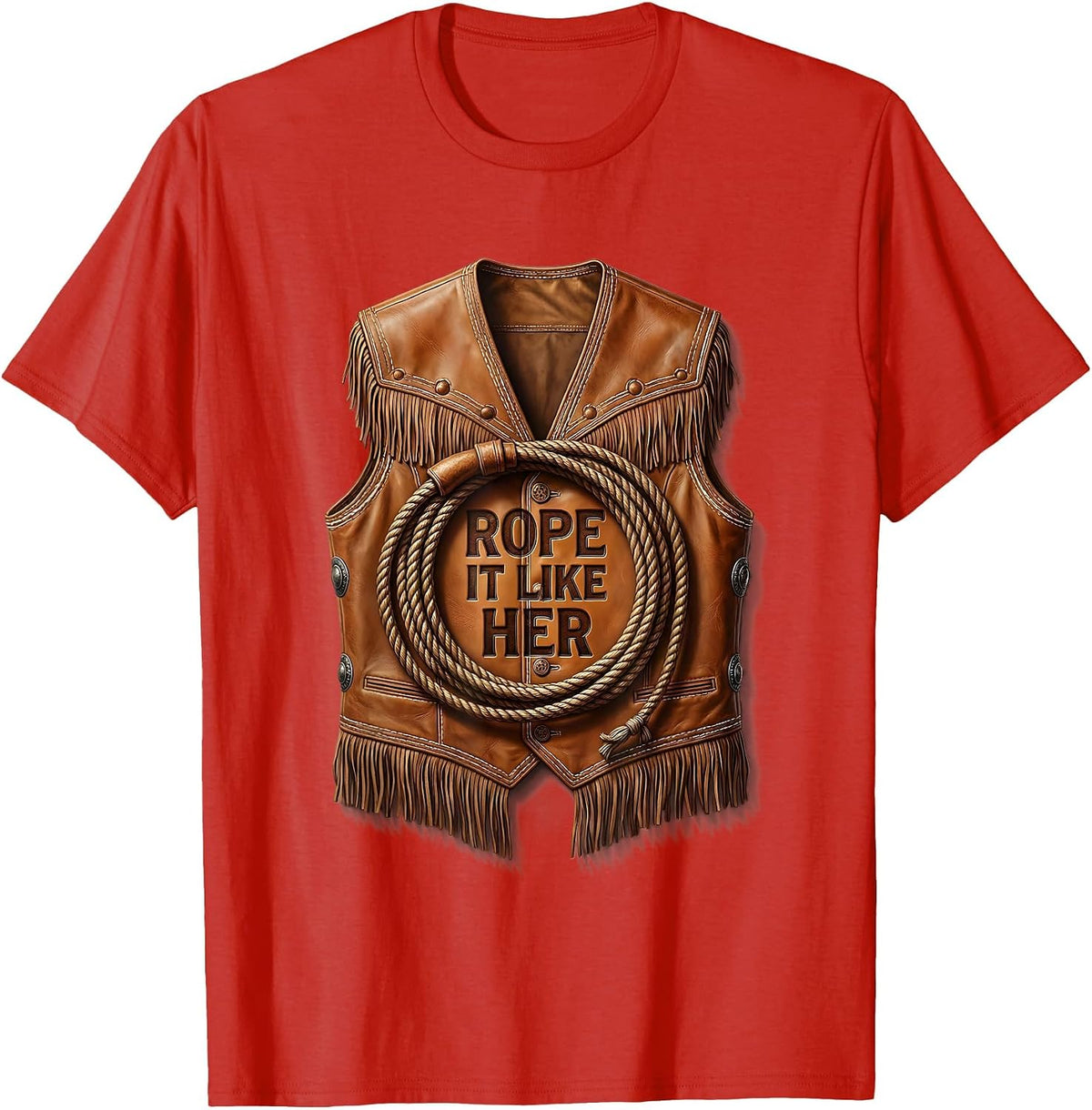Men's Rope It Like Her Rodeo Cowgirl Design T-Shirt - Red
