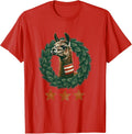 Men's Llama Wreath Rubber Stamp Funny Christmas Animal Lover T-Shirt - Red