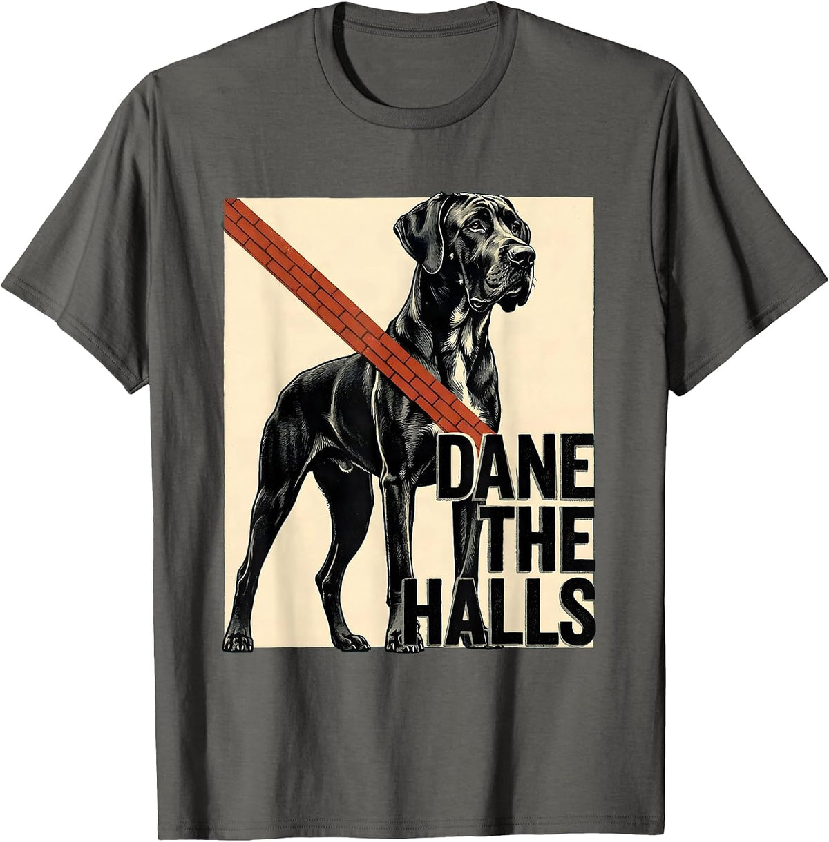 Men's Dane The Halls Midcentury Modern Great Dane Christmas Dog T-Shirt - Asphalt Grey