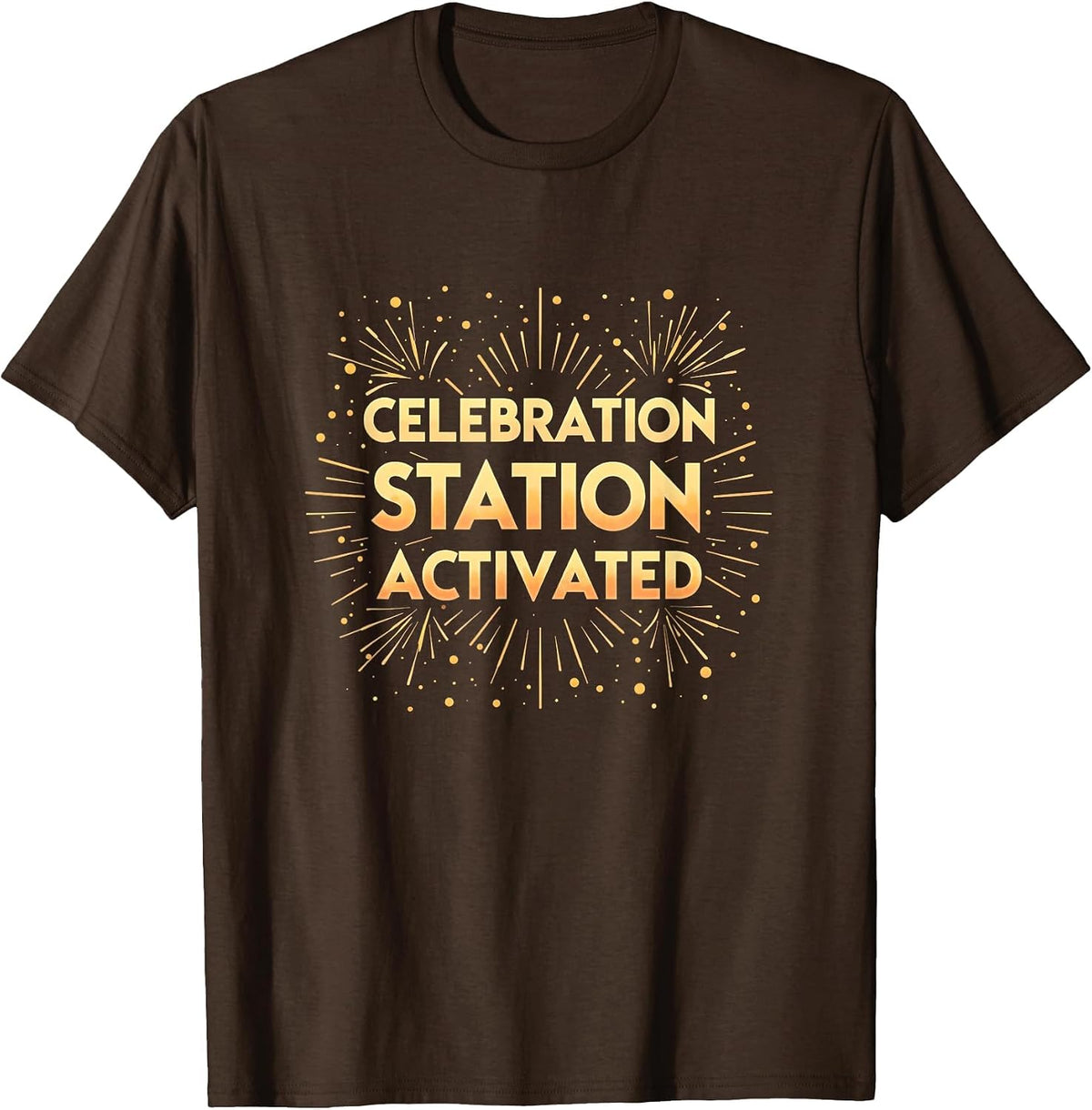 Celebration Station Activated New Years Design T-Shirt - Brown