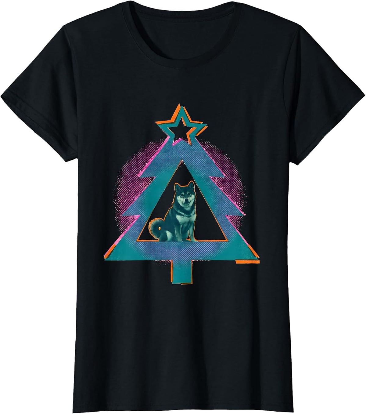 Triangular Christmas Tree Shiba Inu Dog Lover Humor T-Shirt - Black