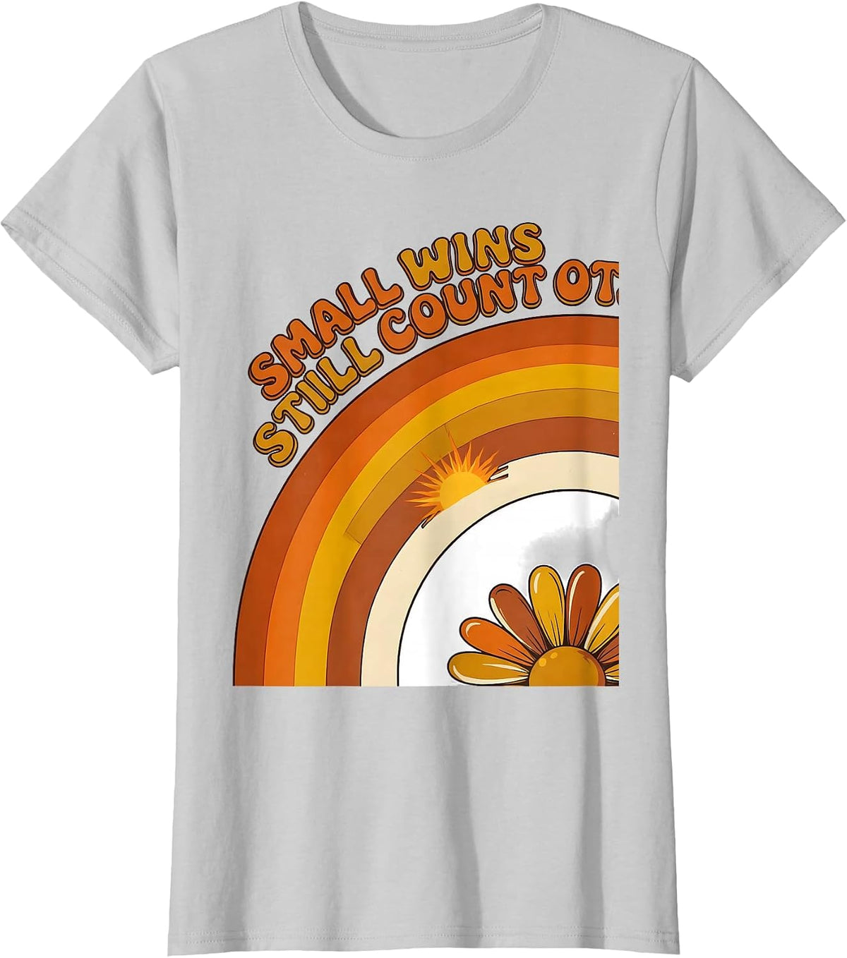 Women's Small Wins Still Count OT Retro Groovy Occupational Therapy T-Shirt - Silver Grey