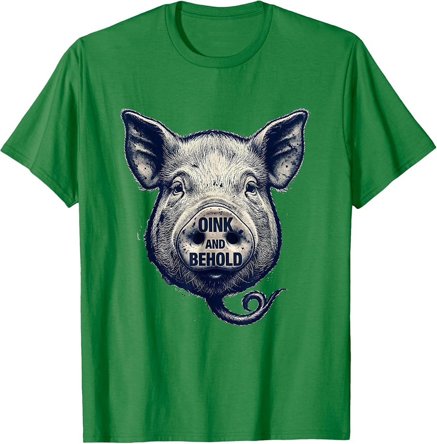 Men's Oink And Behold Funny Pig Farm Animal Lover Novelty T-Shirt - Kelly Green