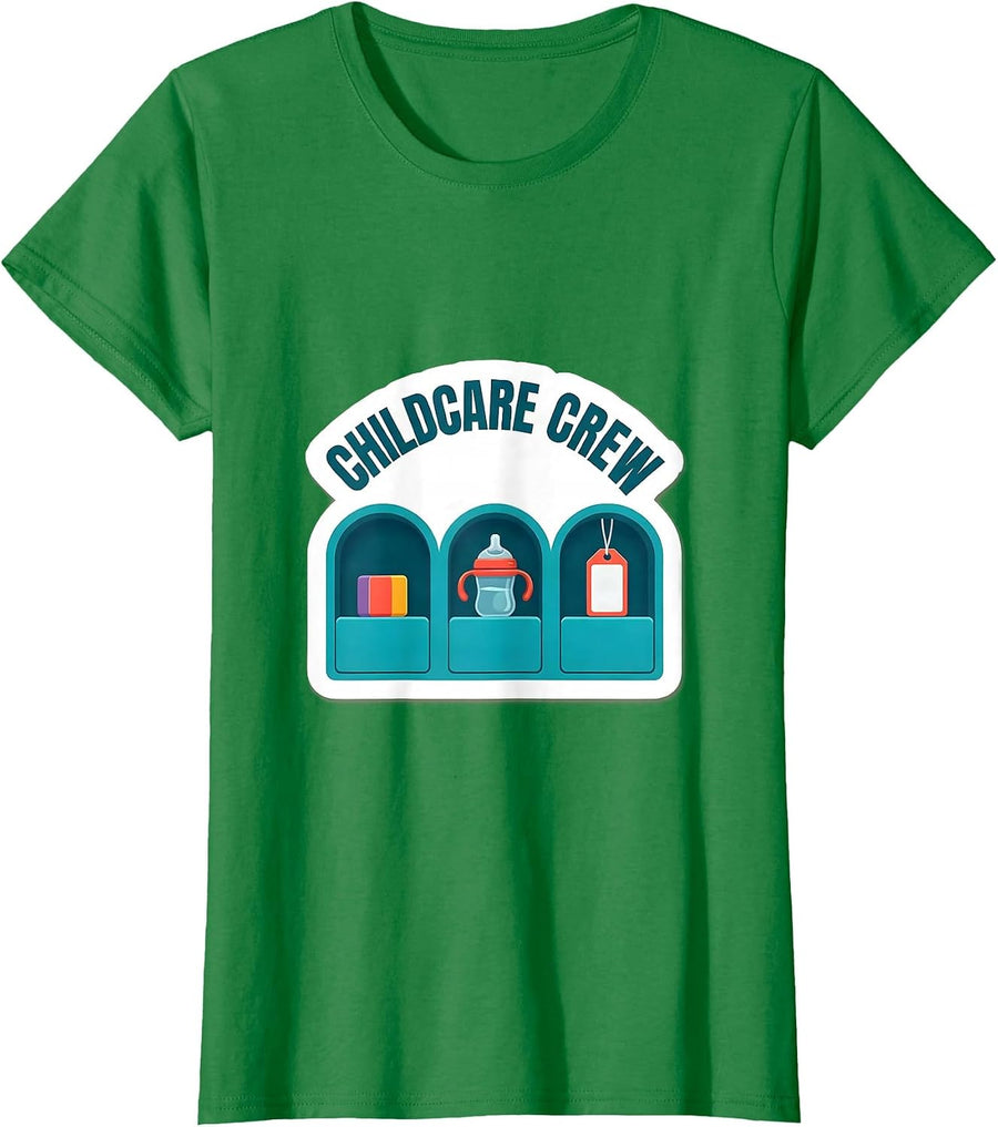 Women's Childcare Crew Funny Childcare Provider Daycare Teacher T-Shirt - Kelly Green
