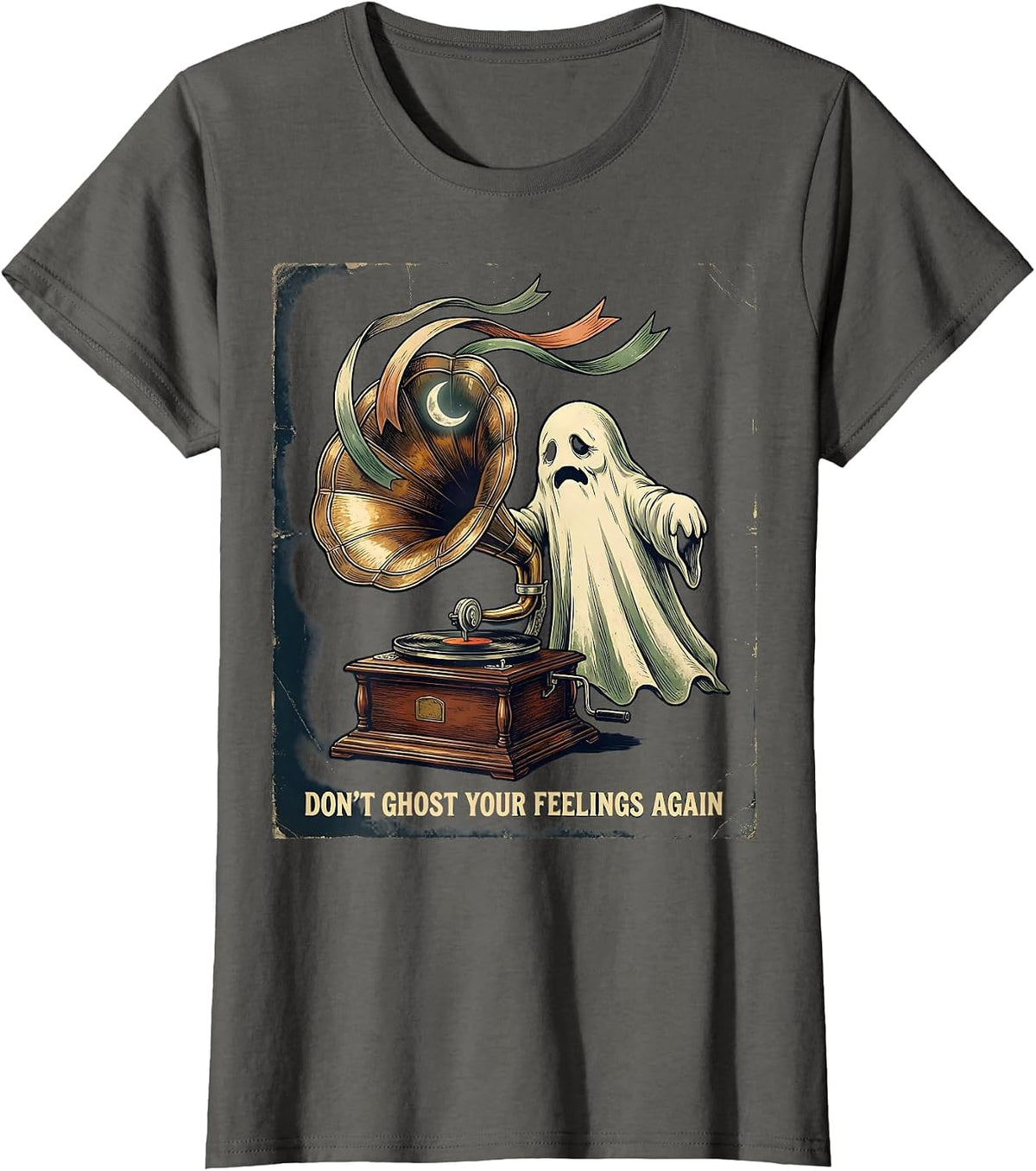 Women's Don't Ghost Your Feelings Again Vintage Ghost Mental Health T-Shirt - Asphalt Grey