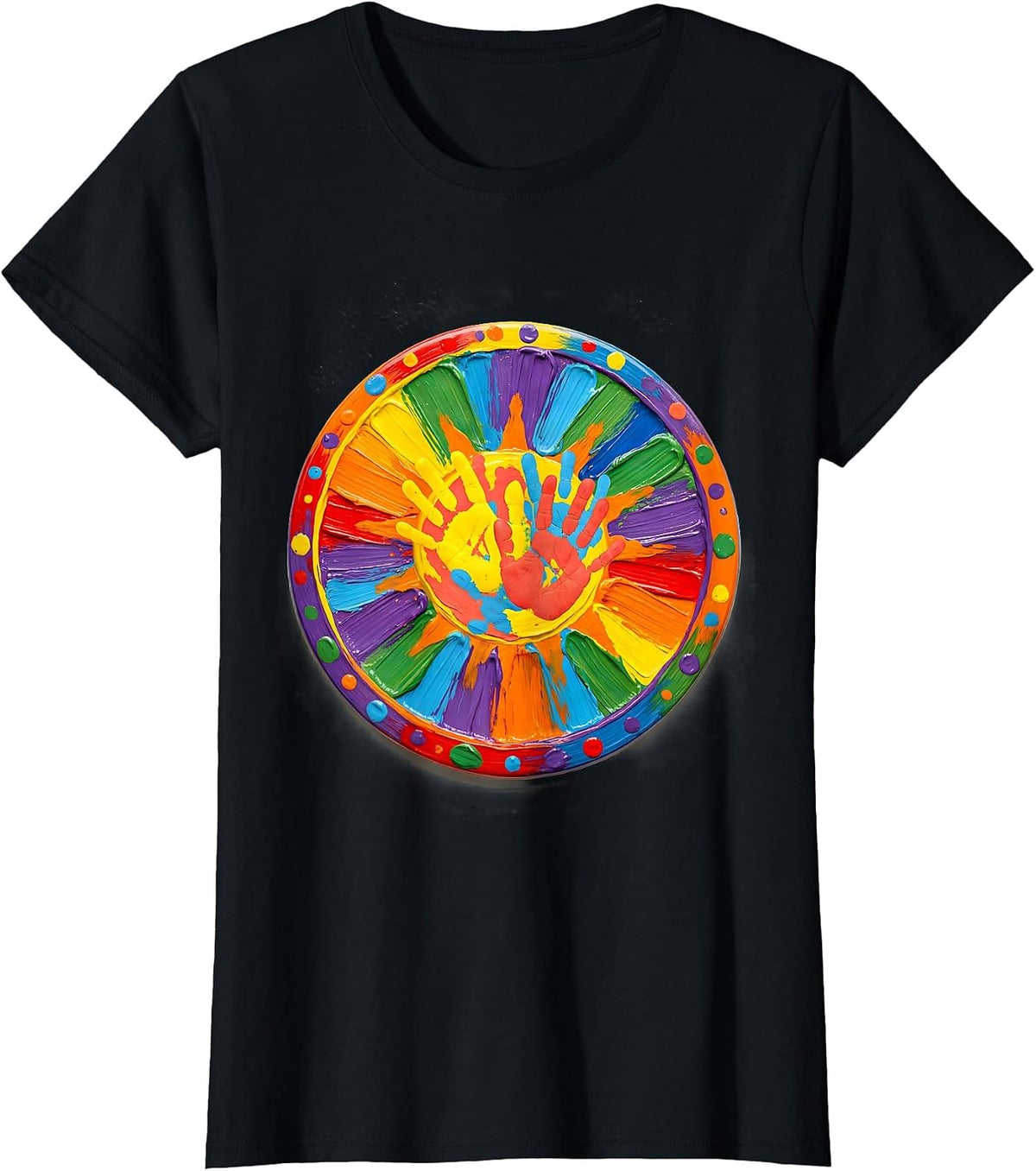 Women's Preschool Teacher Sun Finger Painting Art T-Shirt - Black
