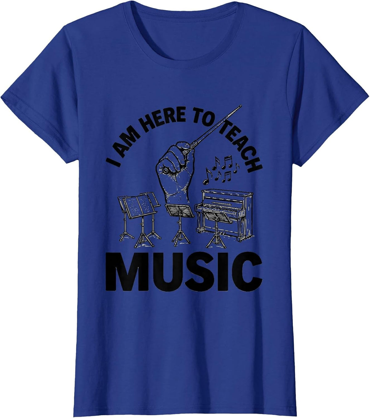 Women's I Am Here To Teach Music Line Art Teacher Back To School T-Shirt - Royal Blue