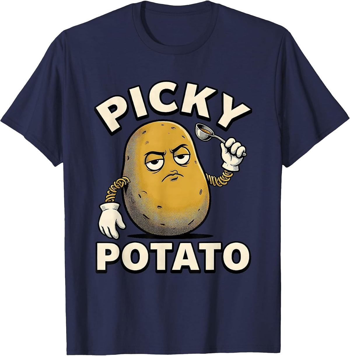 Picky Potato Retro Cartoon Funny Couples Thanksgiving T-Shirt - Navy Blue