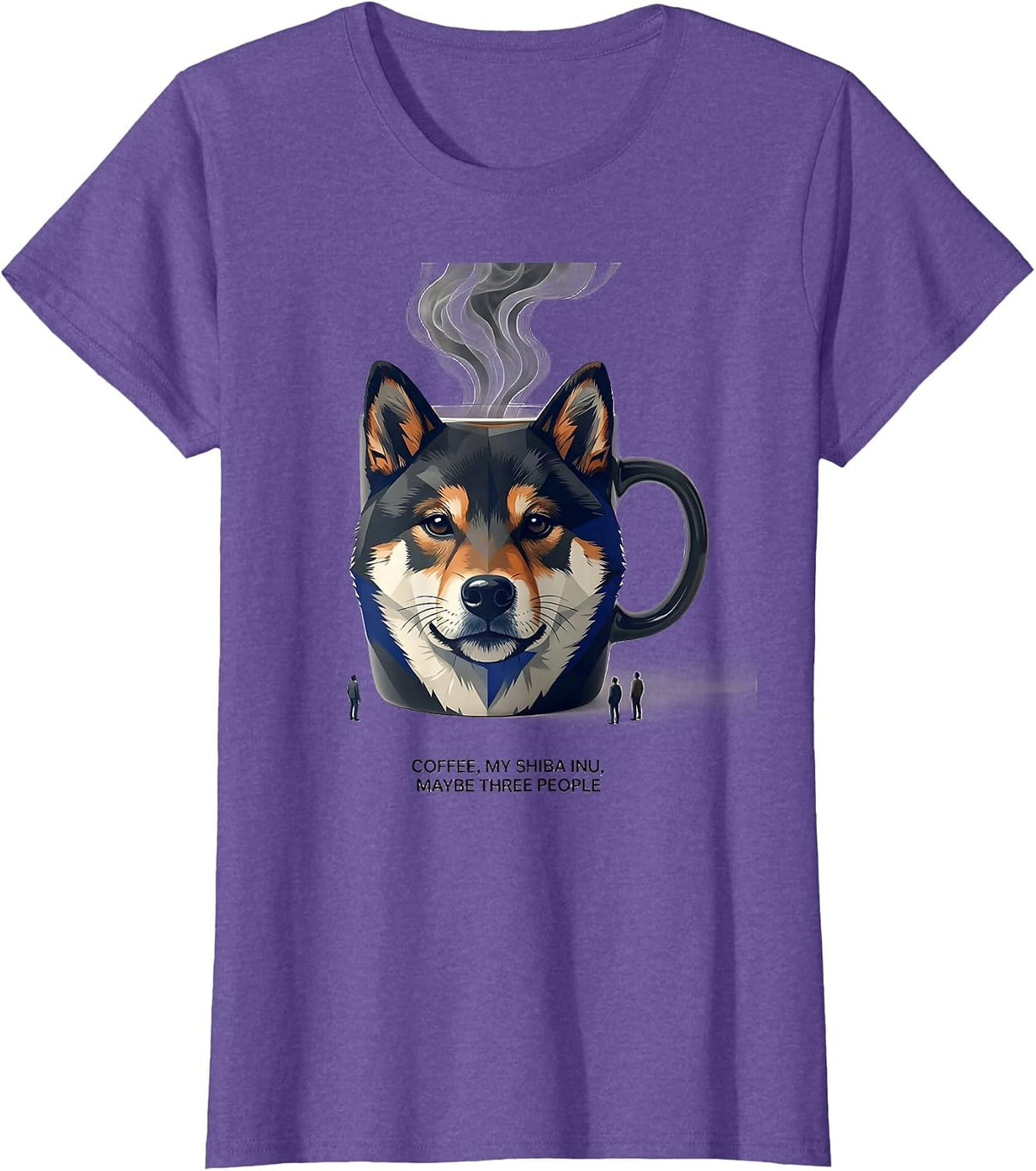 Women's Coffee, My Shiba Inu, Maybe Three People Dog Owner Humor T-Shirt - Purple Heather