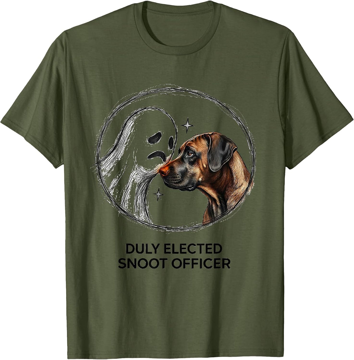 Men's Duly Elected Snoot Officer Hand-Sketched Dog Lover Halloween T-Shirt - Olive Green