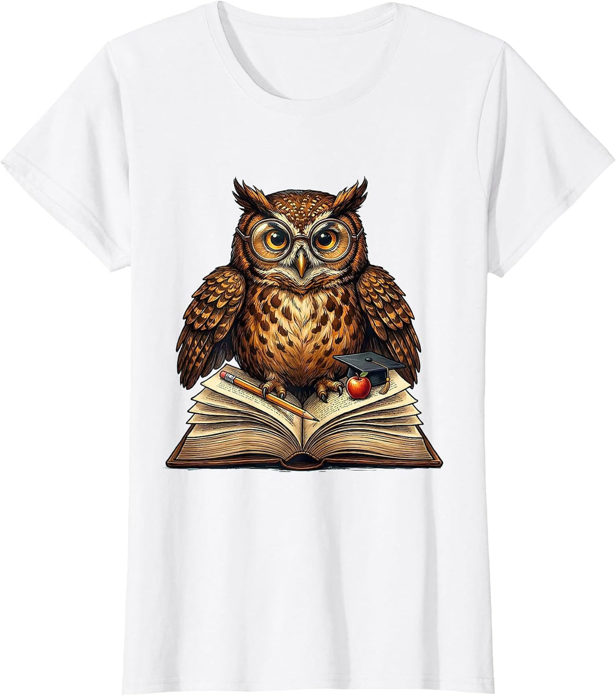 Special Education Teacher Owl on Book Graphic T-Shirt - White
