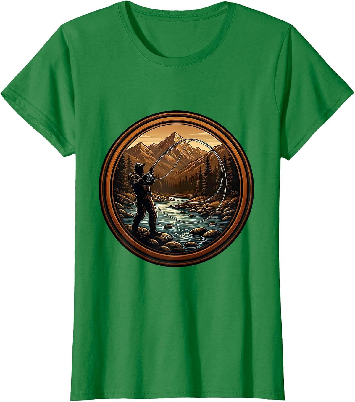 Women's Fly Fisherman Casting Wide Arc Loop Graphic T-Shirt - Kelly Green