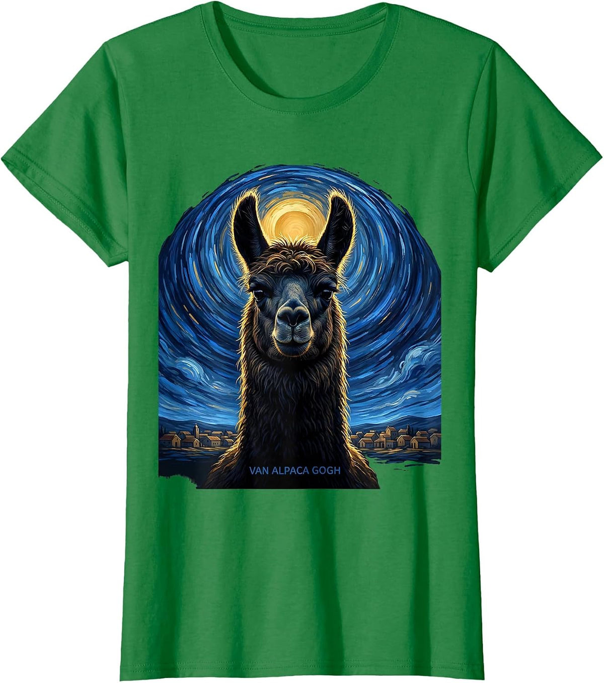Women's Van Alpaca Gogh Whimsical Art Meme Animal Lover Gift T-Shirt - Kelly Green