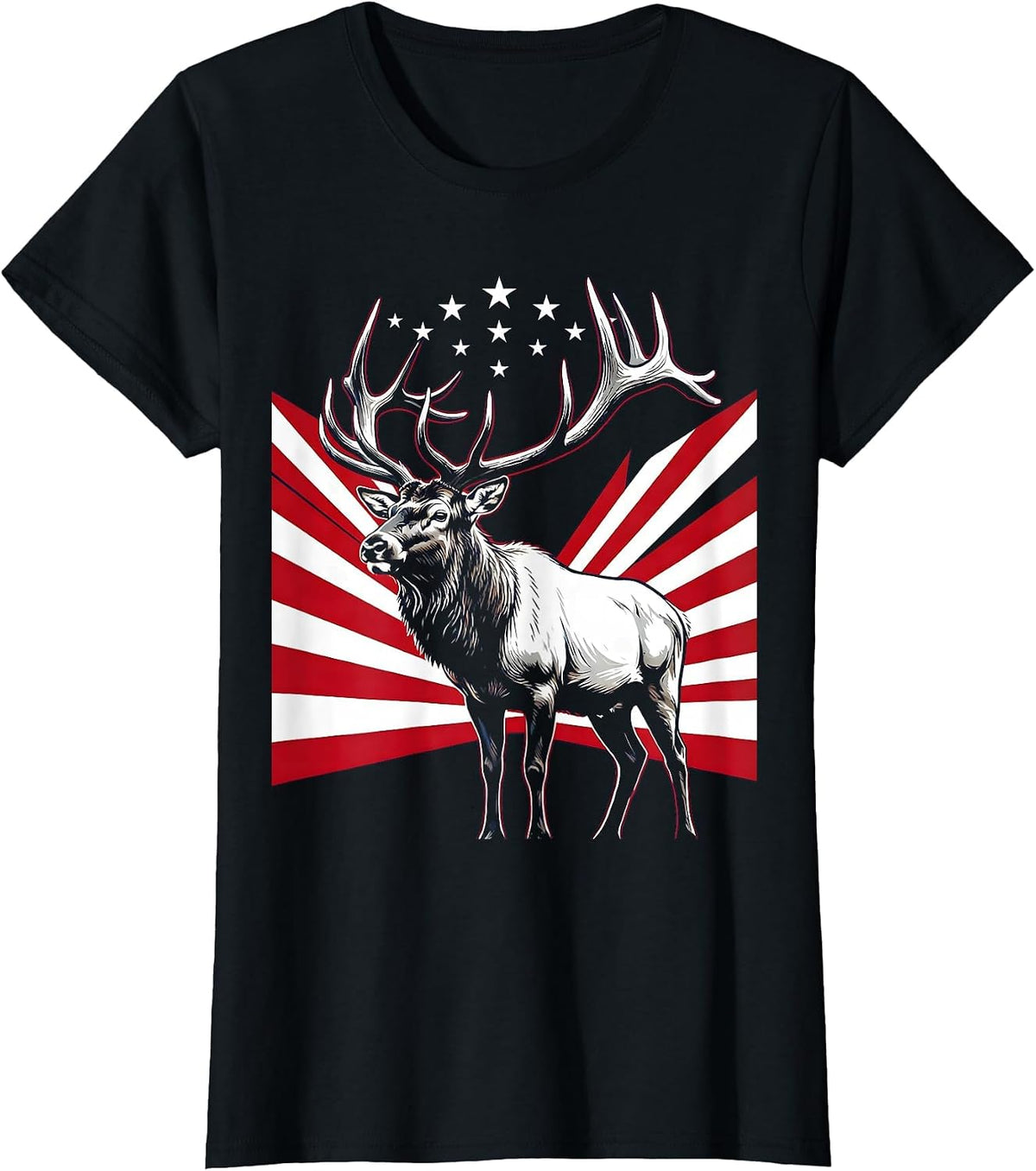 Elk in Golden Meadow Freedom Nature Design T-Shirt - Black