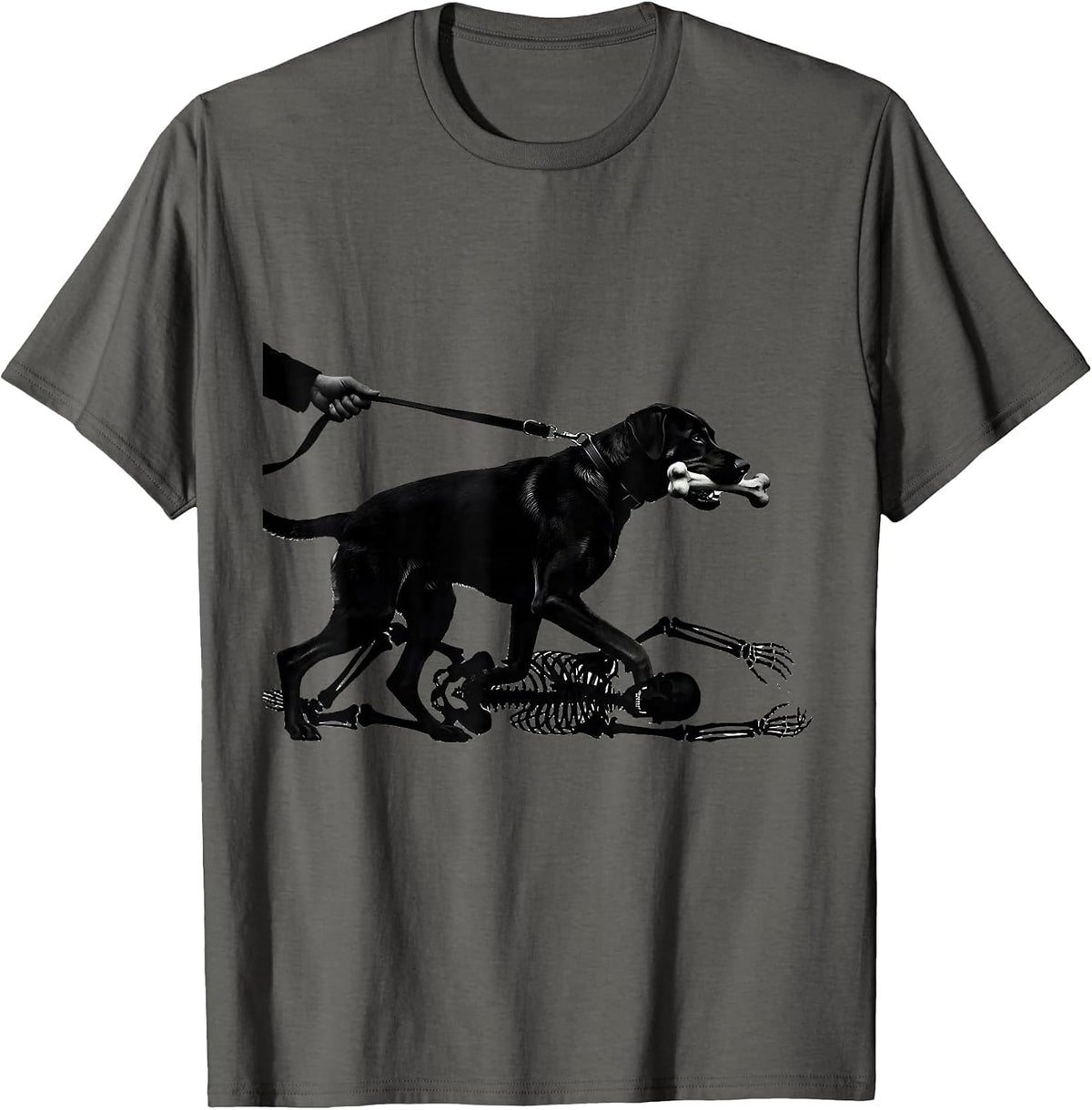 Men's Rhodesian Ridgeback Skeleton Chasing Halloween Dog Mom Humor T-Shirt - Asphalt Grey