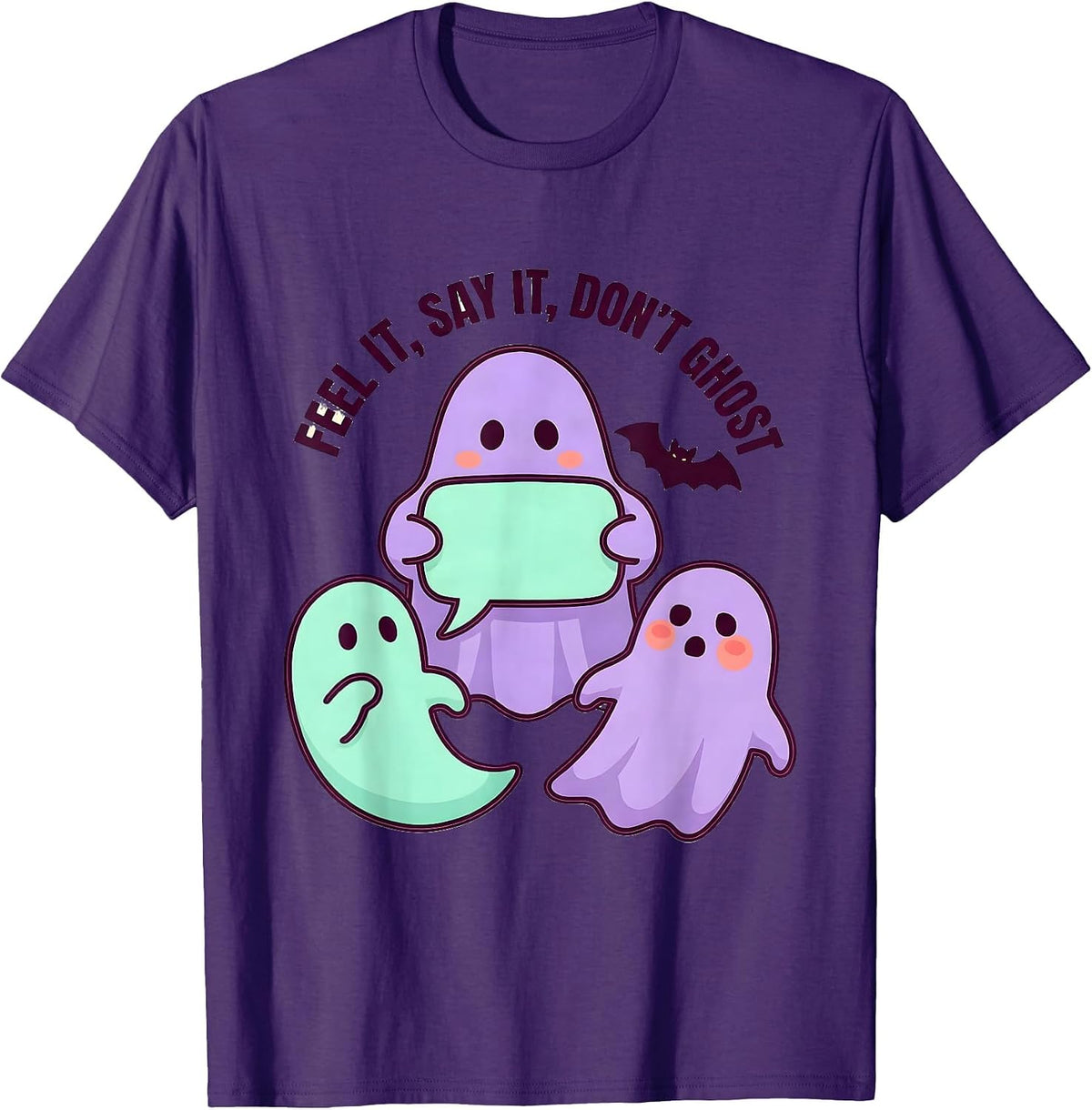 Men's Feel It, Say It, Don’t Ghost Mental Health Halloween T-Shirt - Purple