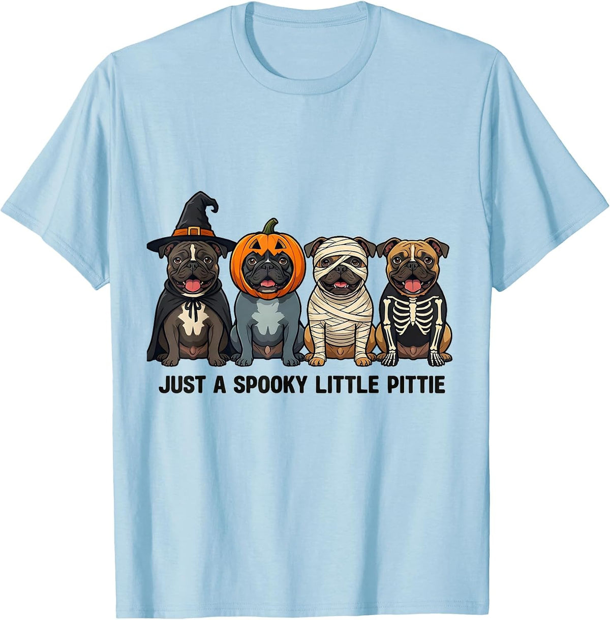 Men's Just A Spooky Little Pittie Funny Pitbull Halloween Costume T-Shirt - Baby Blue