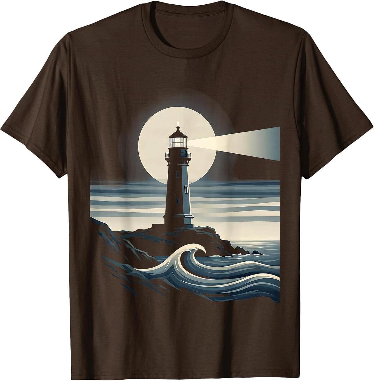 Men's Lighthouse Beam Through Fog Sailor Graphic T-Shirt - Brown