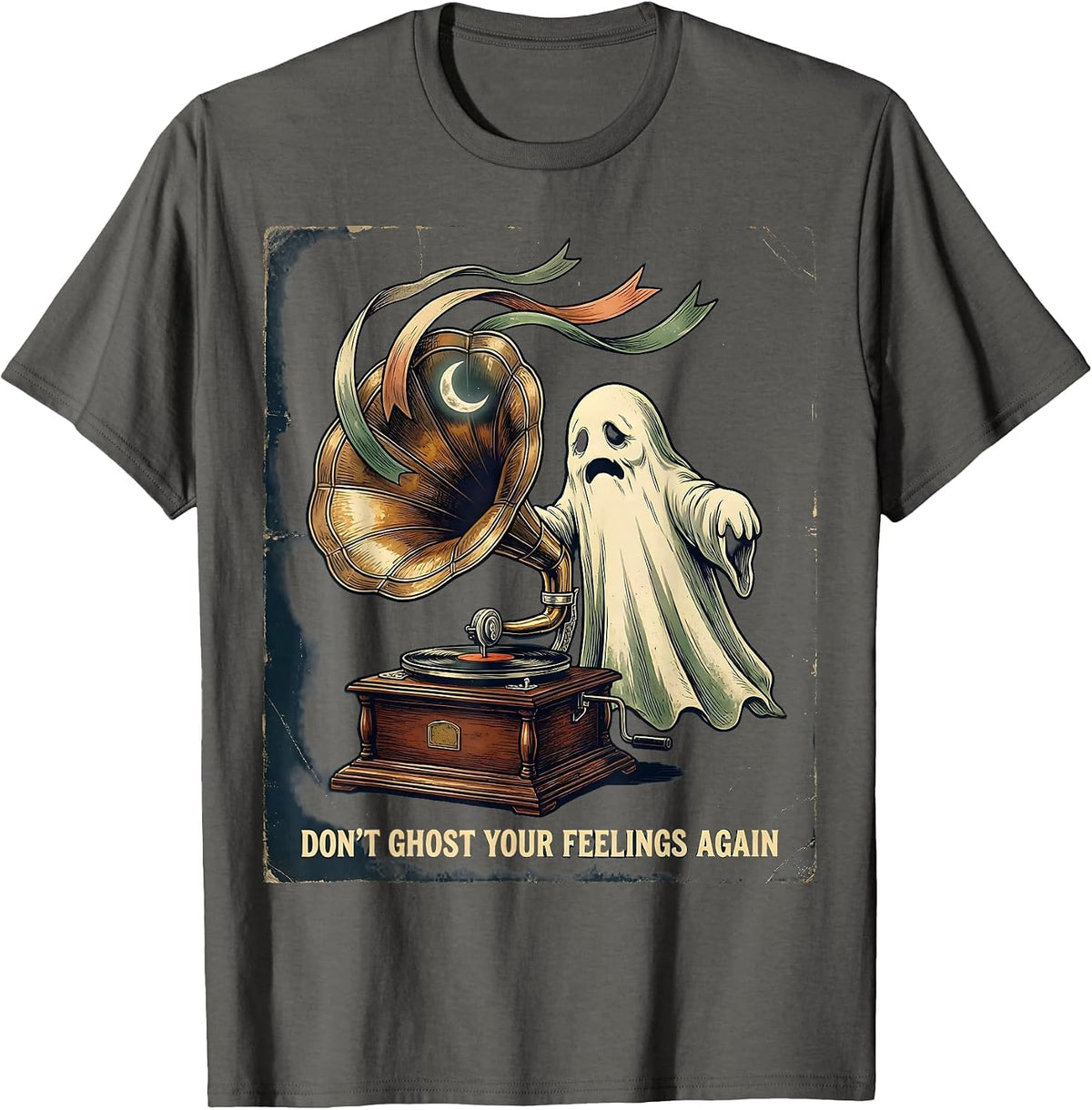 Men's Don't Ghost Your Feelings Again Vintage Ghost Mental Health T-Shirt - Asphalt Grey