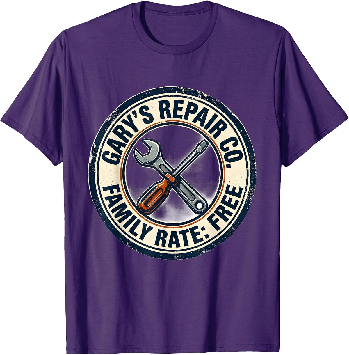 Men's Gary's Repair Co. Family Rate Free Funny Handyman Gift T-Shirt - Purple