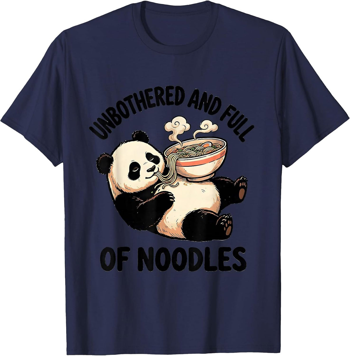 Men's Unbothered and Full of Noodles Cute Kawaii Panda Ramen Boba T-Shirt - Navy Blue