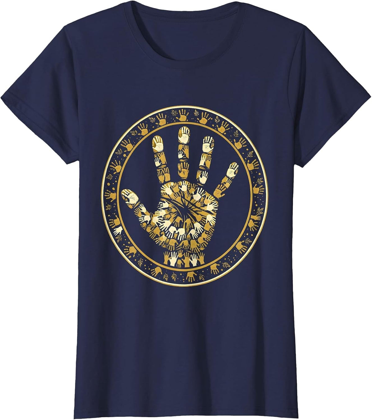 Women's Preschool Teacher Handprint Art Illustration T-Shirt - Navy Blue