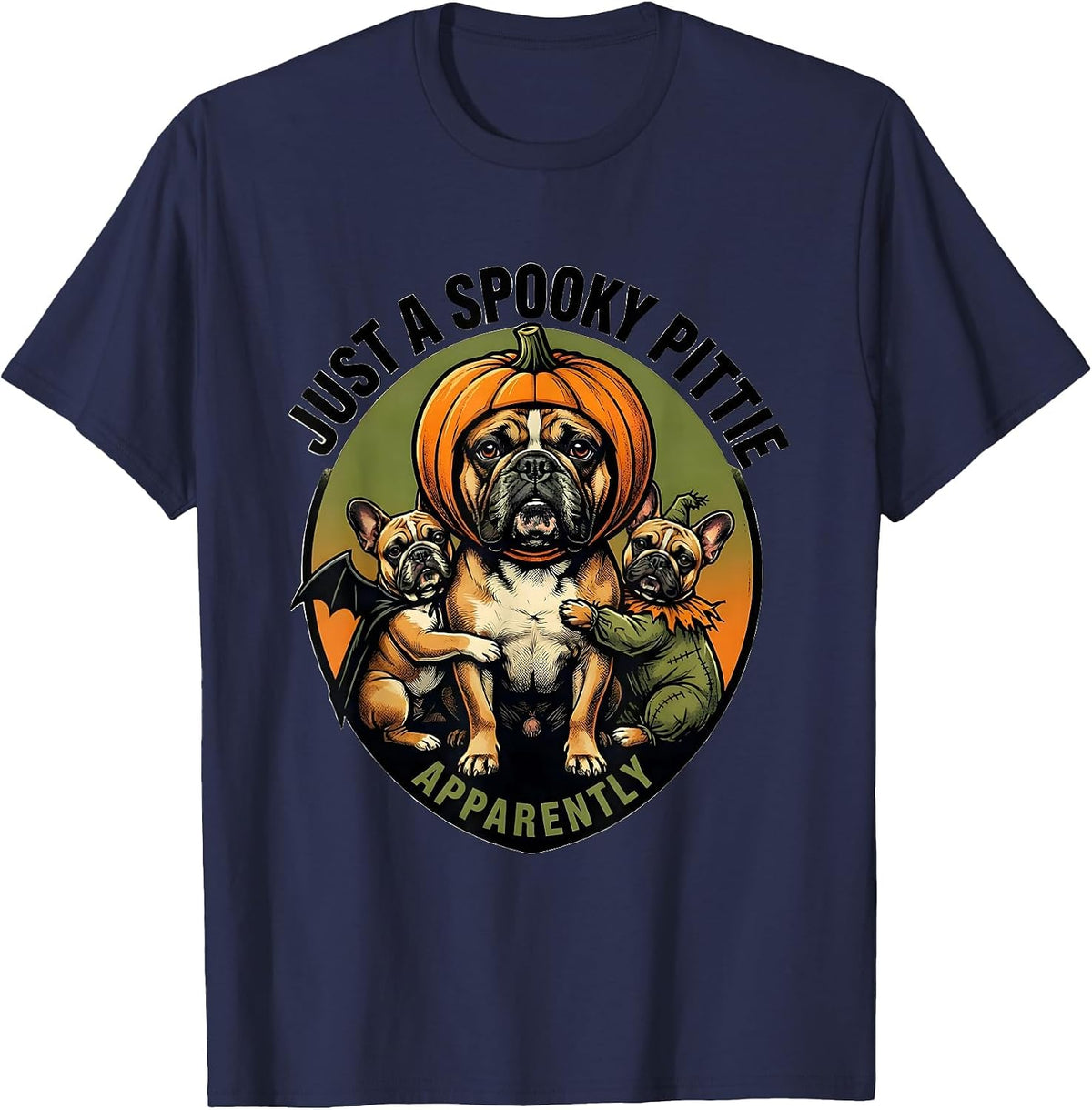 Men's Just A Spooky Pittie Apparently Funny Halloween Pitbull Dog T-Shirt - Navy Blue