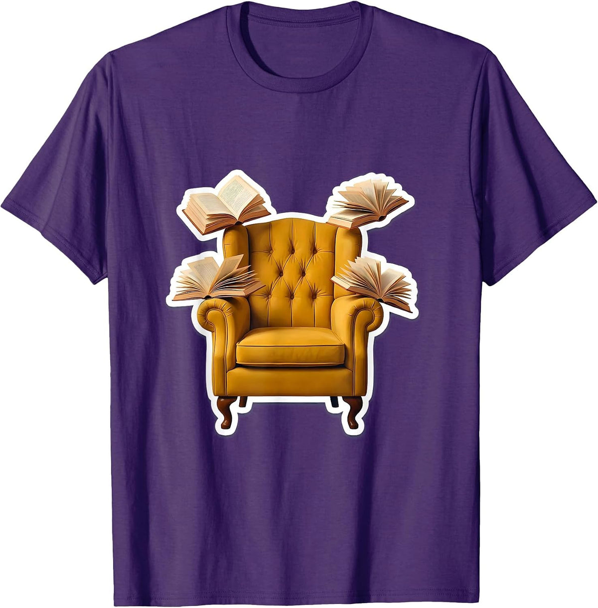 Men's Reading Teacher Cozy Armchair Floating Books Design T-Shirt - Purple