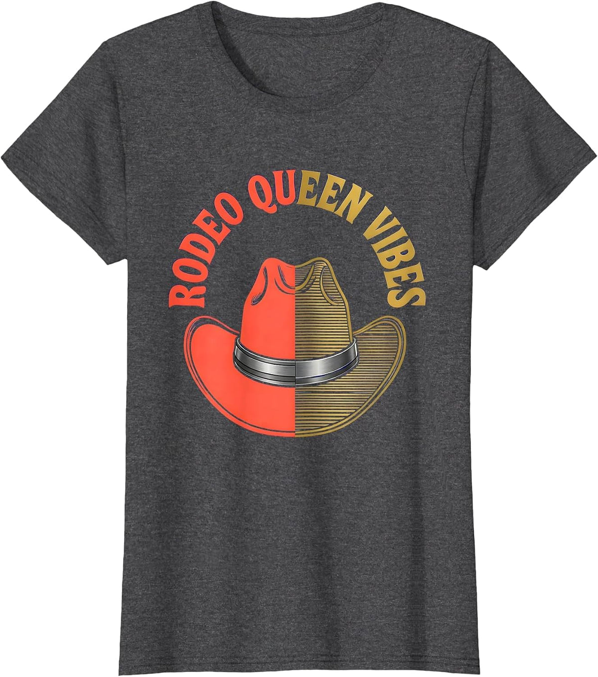 Women's Rodeo Queen Vibes Cowgirl Graphic Design T-Shirt - Dark Heather Grey