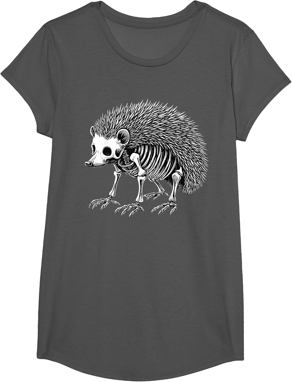 Hedgehog Skeleton Halloween T-Shirt - Girls Asphalt Grey