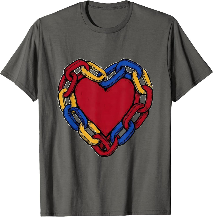 Preschool Teacher Construction Paper Chain Heart T-Shirt - Asphalt Grey
