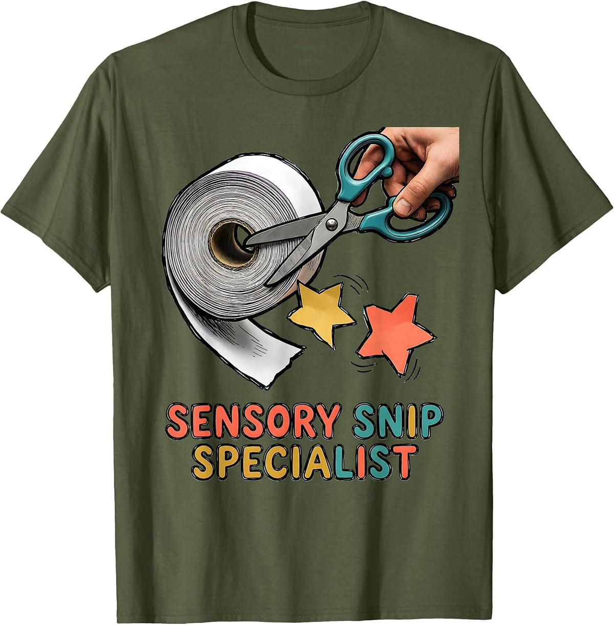 Sensory Snip Specialist Occupational Therapy Sensory T-Shirt - Olive Green