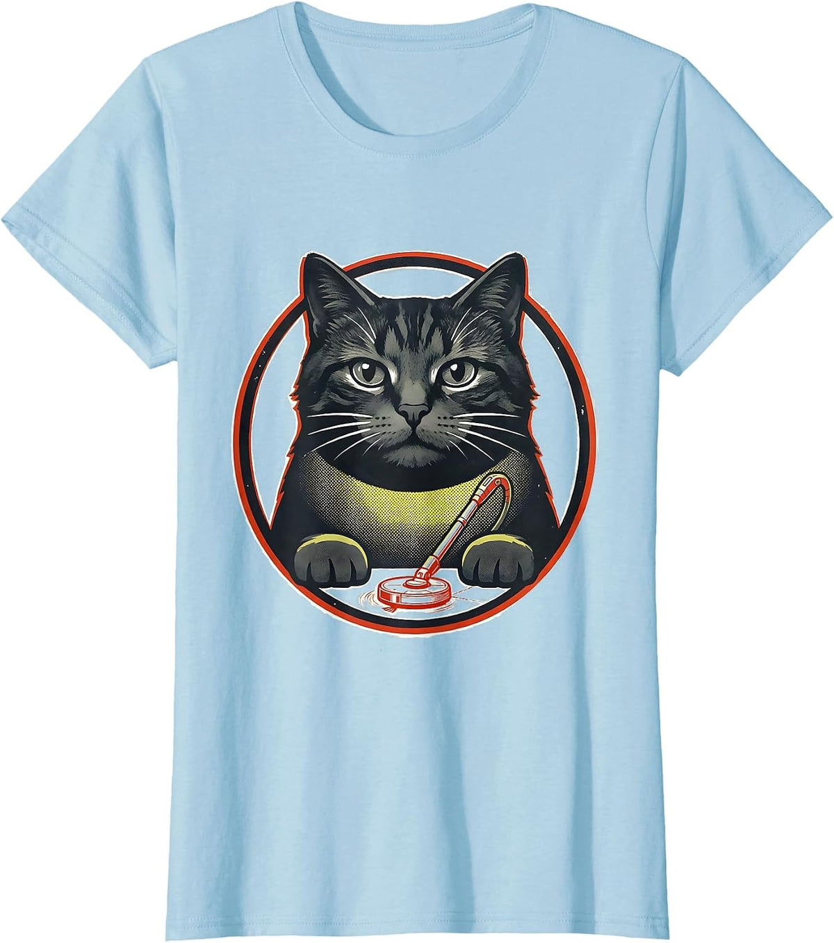 Sealed Cat Badge Screenprint Poster Cat Lover Humor T-Shirt - Baby Blue