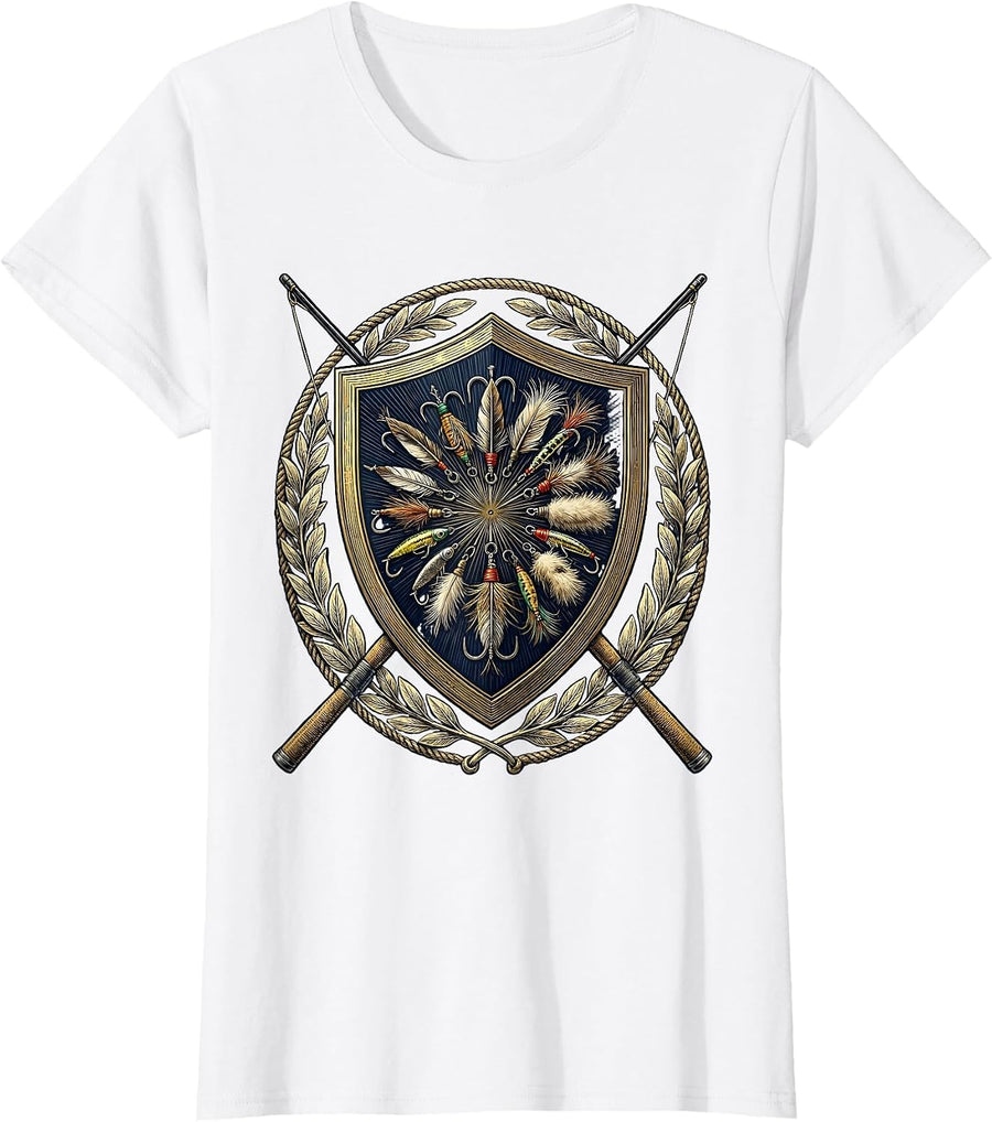 Women's Colorful Fly Fishing Lures Graphic Tee T-Shirt - White