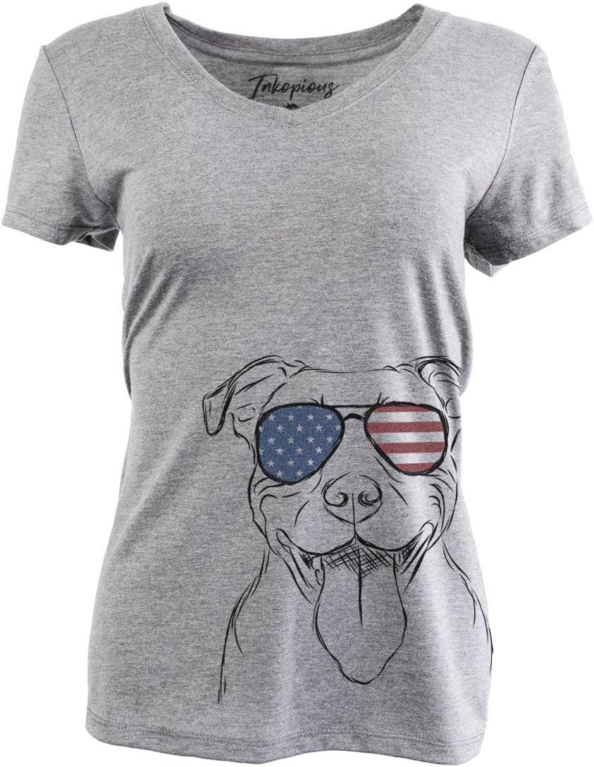 Inkopious Patriotic Major the Pitbull Triblend T-Shirt - Grey Relaxed V-neck