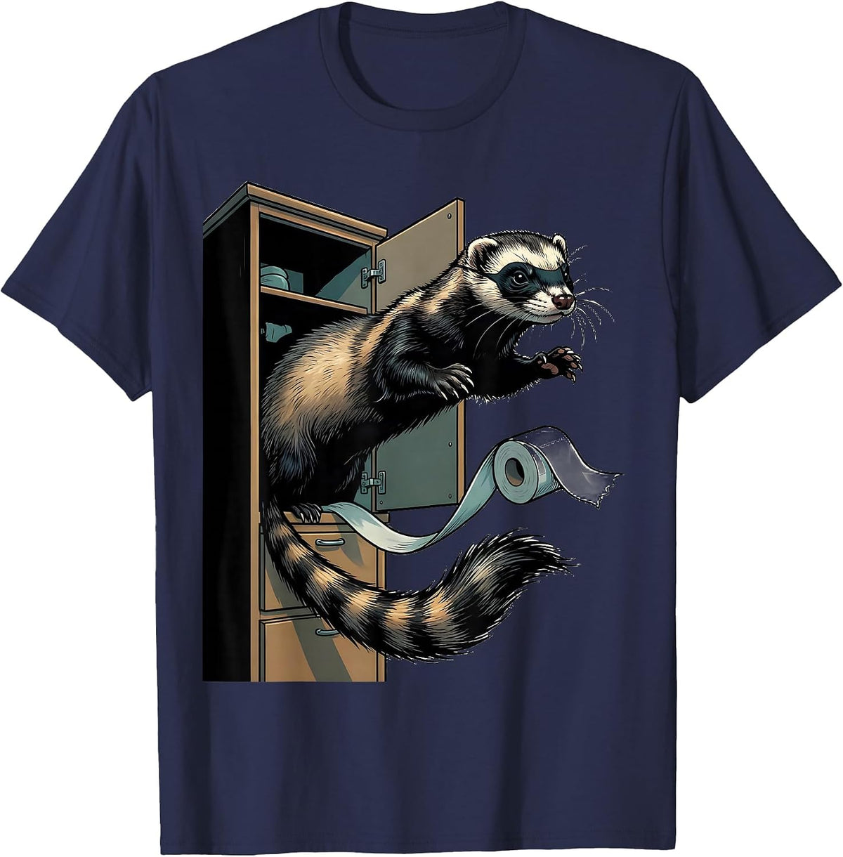 Men's Masked Ferret Bathroom Humor Ferret Lover Gift T-Shirt - Navy Blue