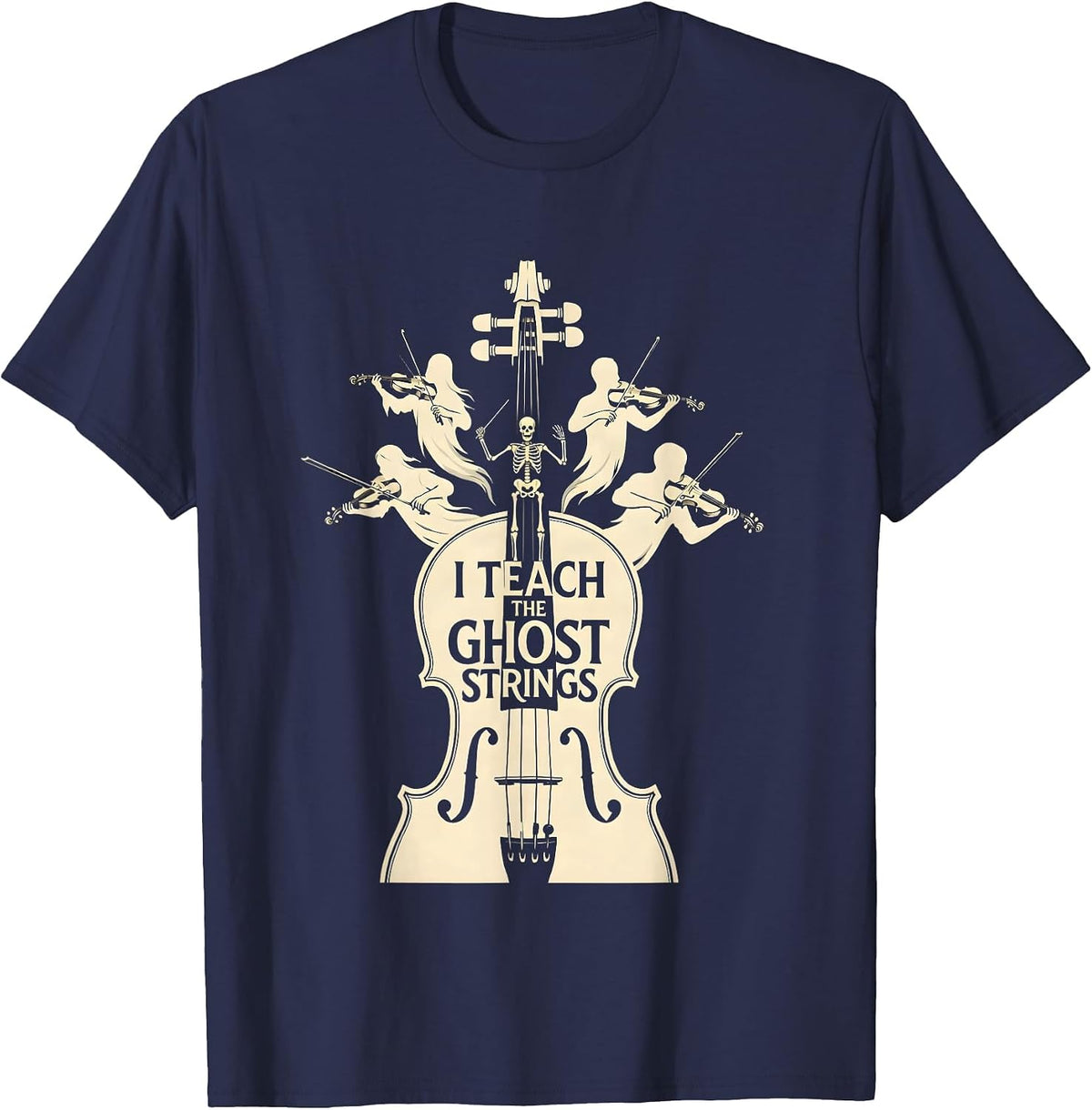 I Teach The Ghost Strings Funny Music Teacher Halloween T-Shirt - Navy Blue