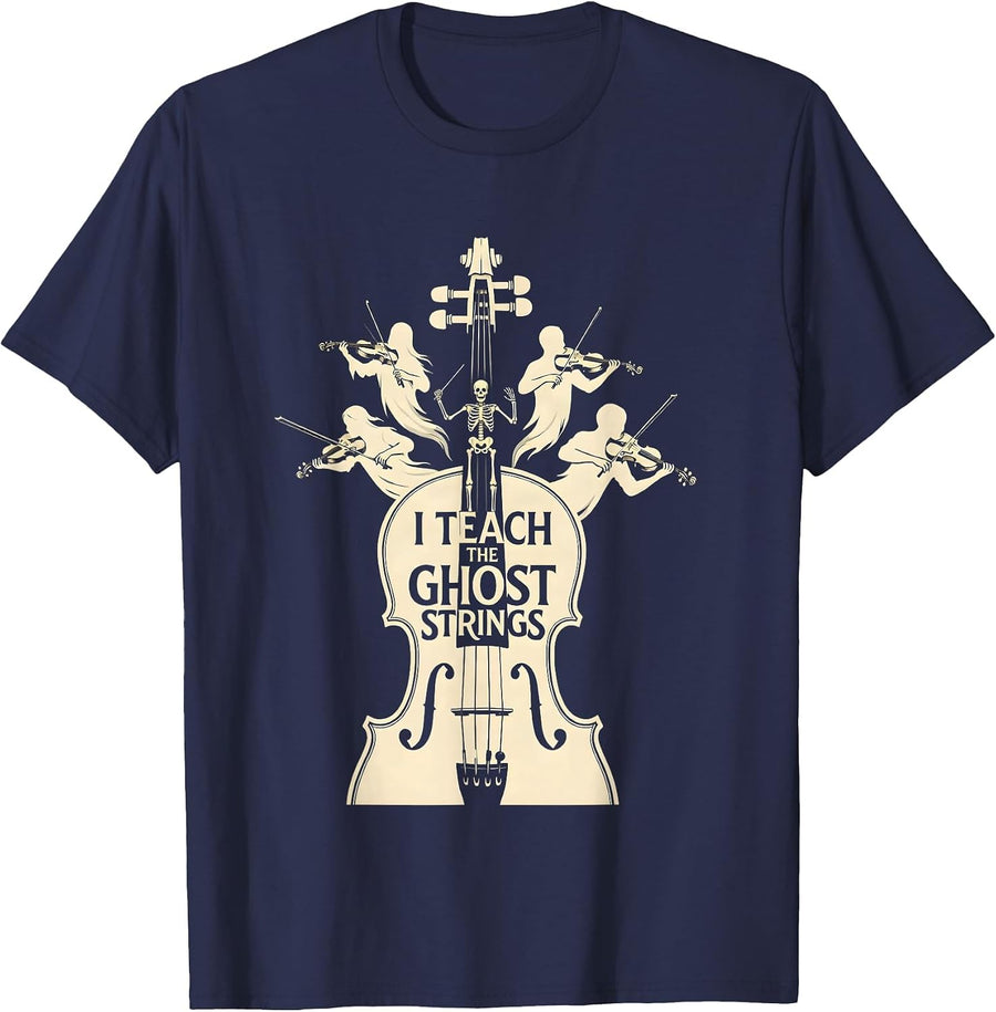 I Teach The Ghost Strings Funny Music Teacher Halloween T-Shirt - Navy Blue